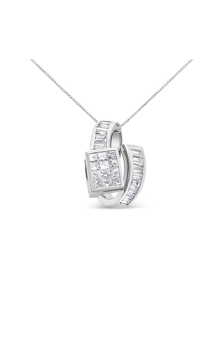 Haus of Brilliance 14K White Gold 2 cttw Princess and Baguette Cut Diamond Double Loop Pendant Necklace, Alternate, color, White