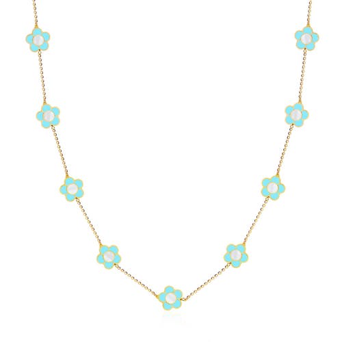 The Lovery Fine Jewelry Turquoise Daisy Necklace In Blue