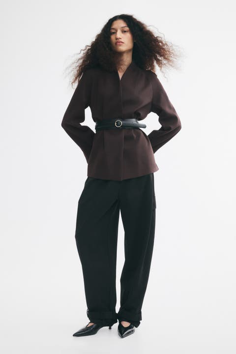 Belted Lapelless Jacket