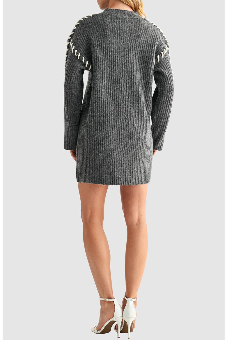 Contrast Whipstitch Long Sleeve Mini Sweater Dress, Alternate, color, CHARCOAL GREY