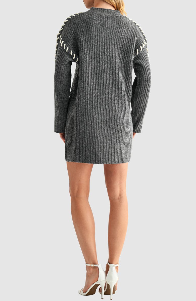 All in Favor Contrast Whipstitch Long Sleeve Mini Sweater Dress, Alternate, color, Charcoal Grey