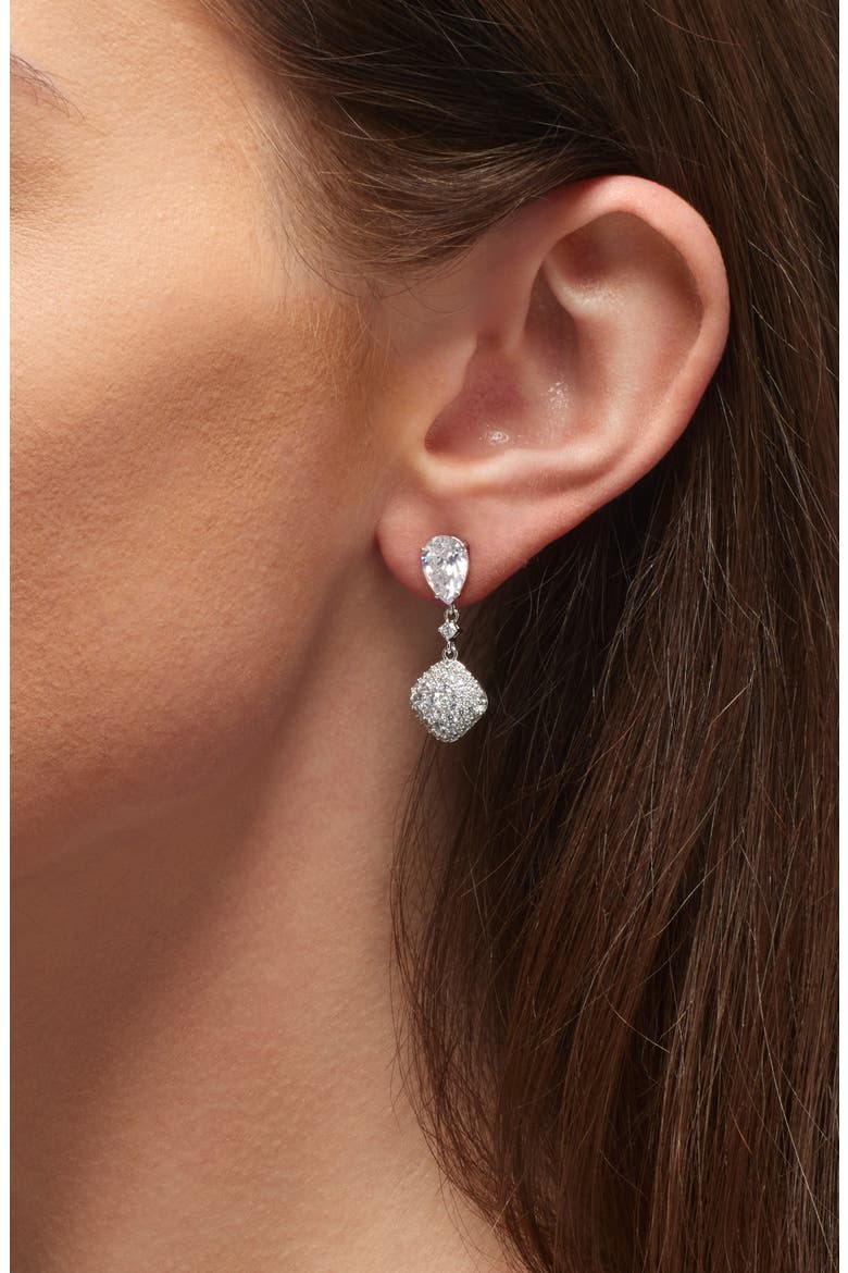Crushed Pavé Cubic Zirconia Drop Earrings, Alternate, color, RHODIUM