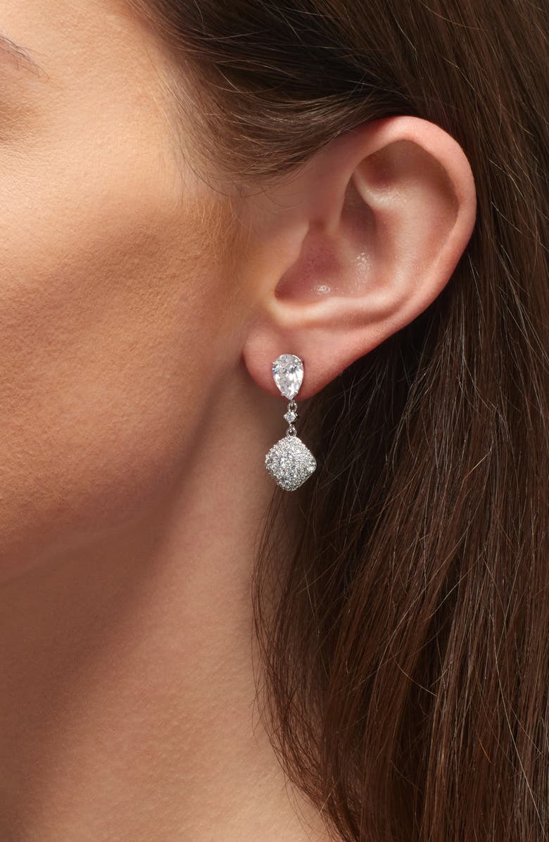 Nadri Crushed Pavé Cubic Zirconia Drop Earrings, Alternate, color, Rhodium