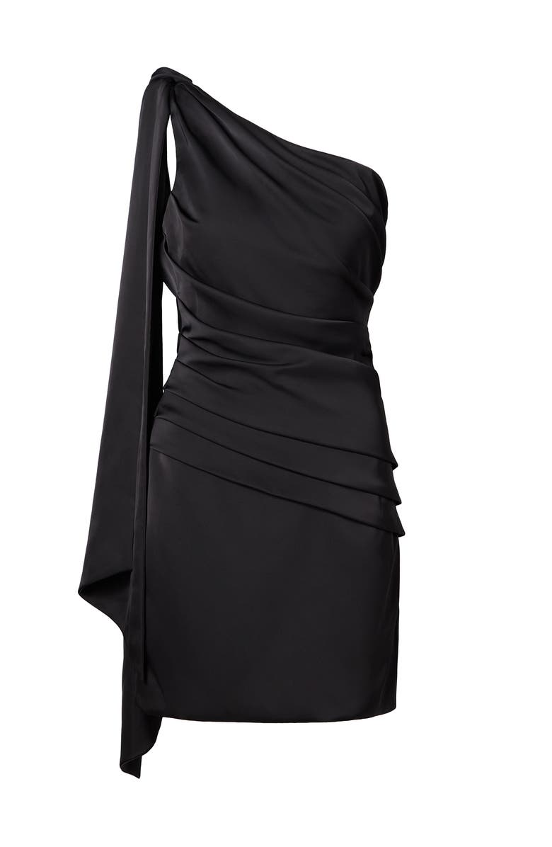 Malina Nelly Draped One Shoulder Mini Dress, Alternate, color, Black