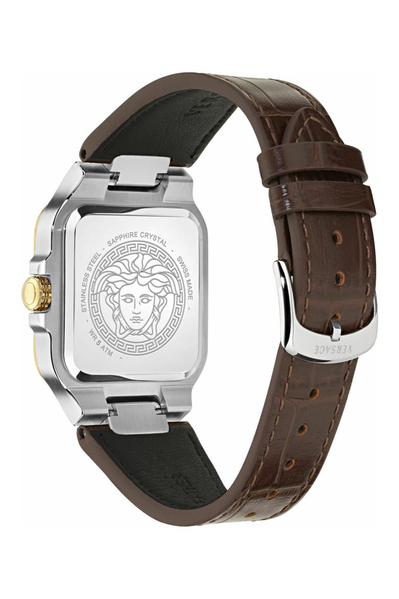 Greca Edge Two-Tone Leather Strap Watch, 38mm x 49mm, Alternate, color, TWO TONE