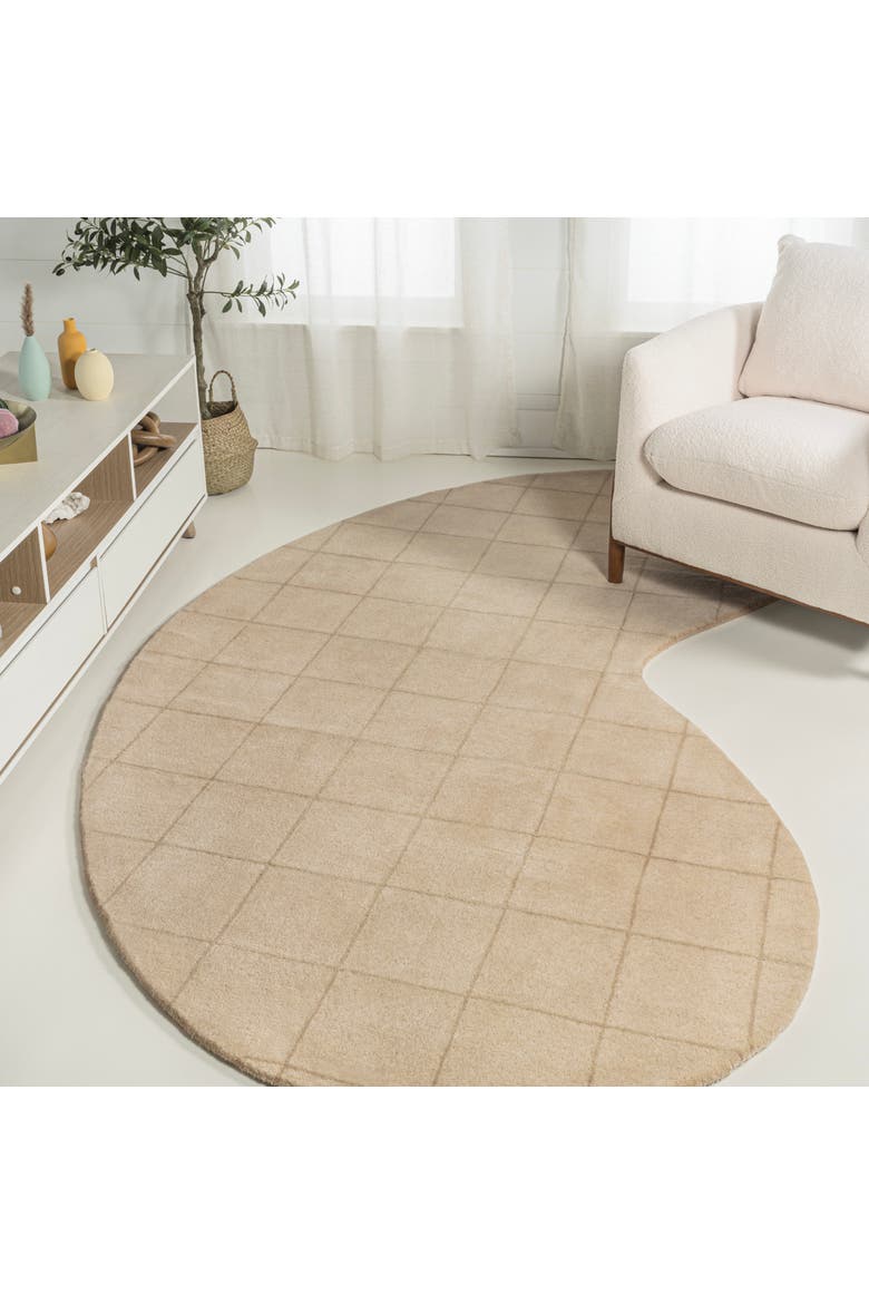 Bean Modern Plaid Grid Handwoven Wool Area Rug, Alternate, color, Beige/Light Brown