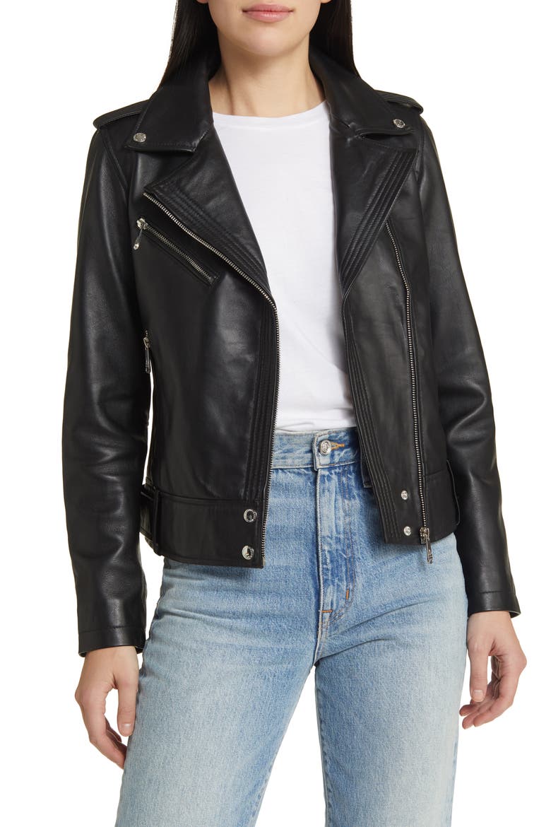 Lambskin Leather Moto Jacket, Alternate, color, BLACK