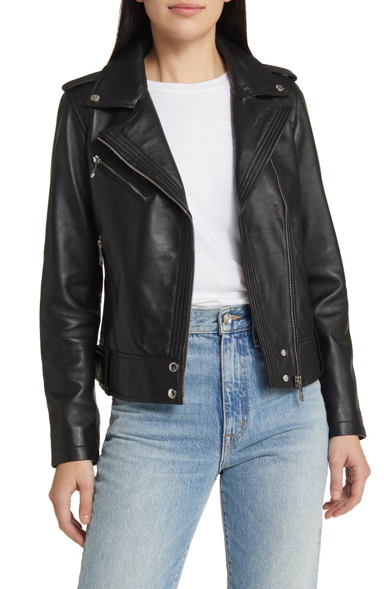 Sam Edelman Lambskin Leather Moto Jacket, Alternate, color, 
