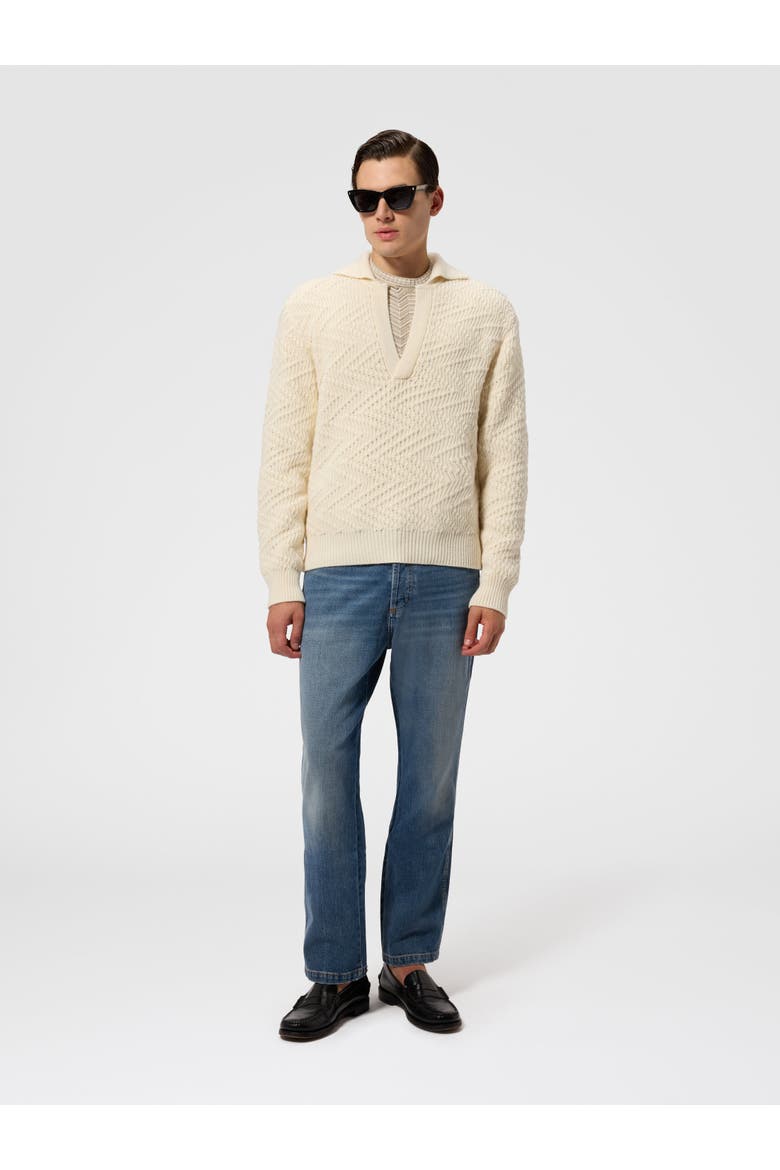 Long-sleeve Wool And Viscose Zig Zag Polo Shirt, Alternate, color, Beige