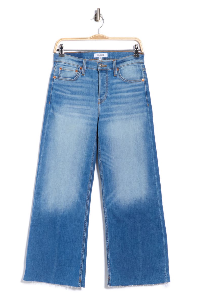 High Waist Raw Hem Wide Leg Crop Jeans, Main, color, VIPERBLUE