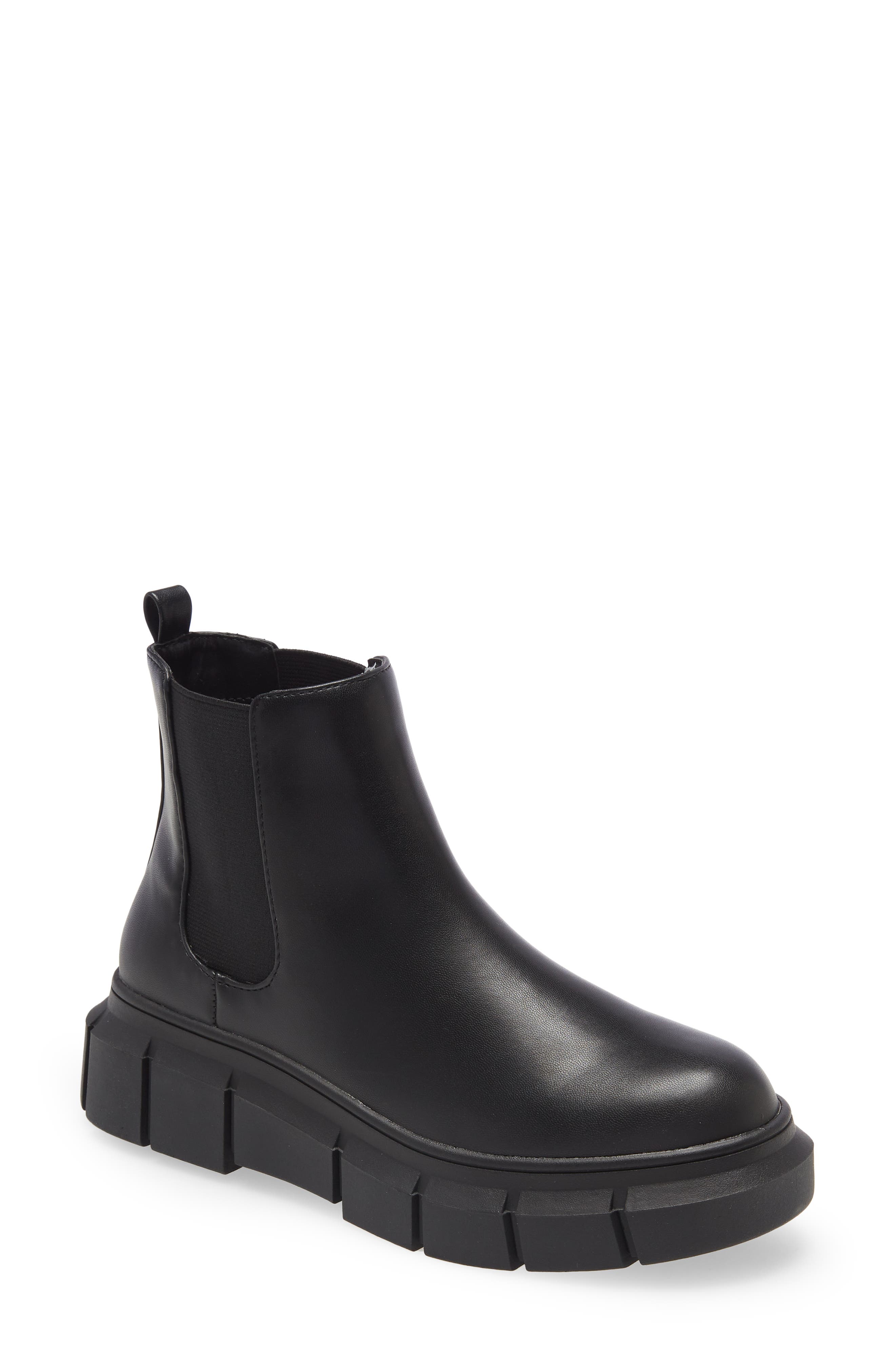 Niya Lug Sole Chelsea Boot, Main, color, BLACK