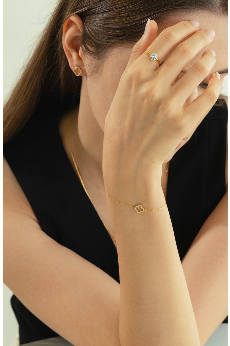 Sterling Silver 18k Gold Plated Aria Clover Necklace & Bracelet Set Feminine, Alternate, color, Gold