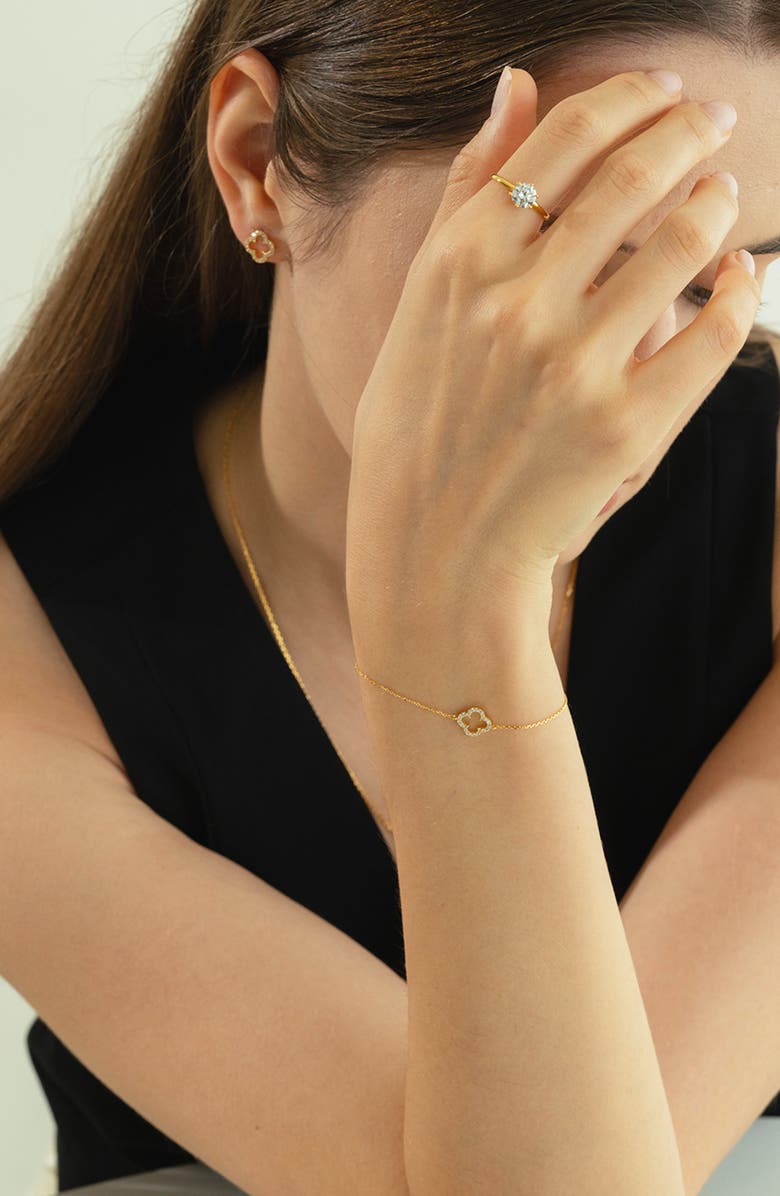 Bearfruit Jewelry Sterling Silver 18k Gold Plated Aria Clover Necklace & Bracelet Set Holiday Gift Idea, Alternate, color, Gold