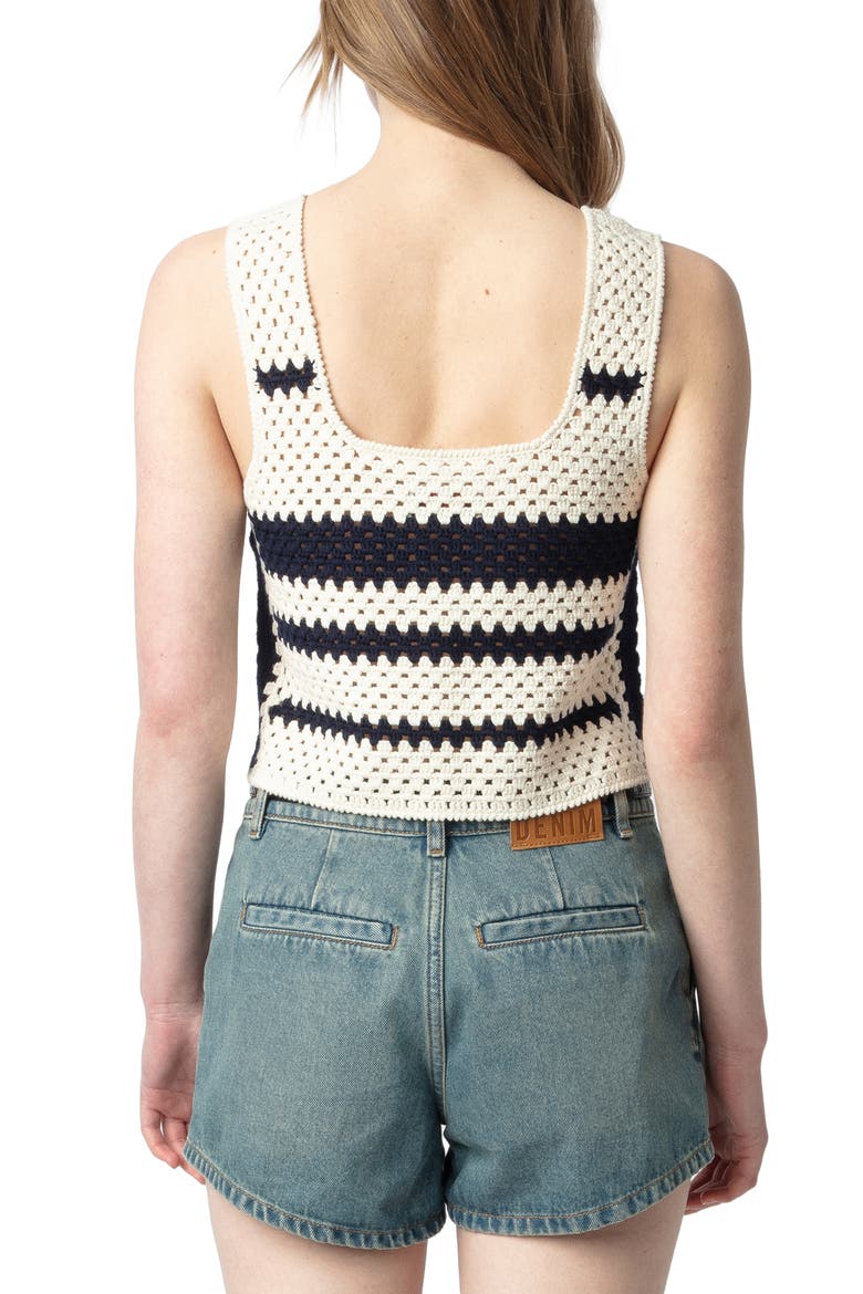 Dillie Stripe Open Stitch Cotton Graphic Sweater Tank, Alternate, color, ECRU