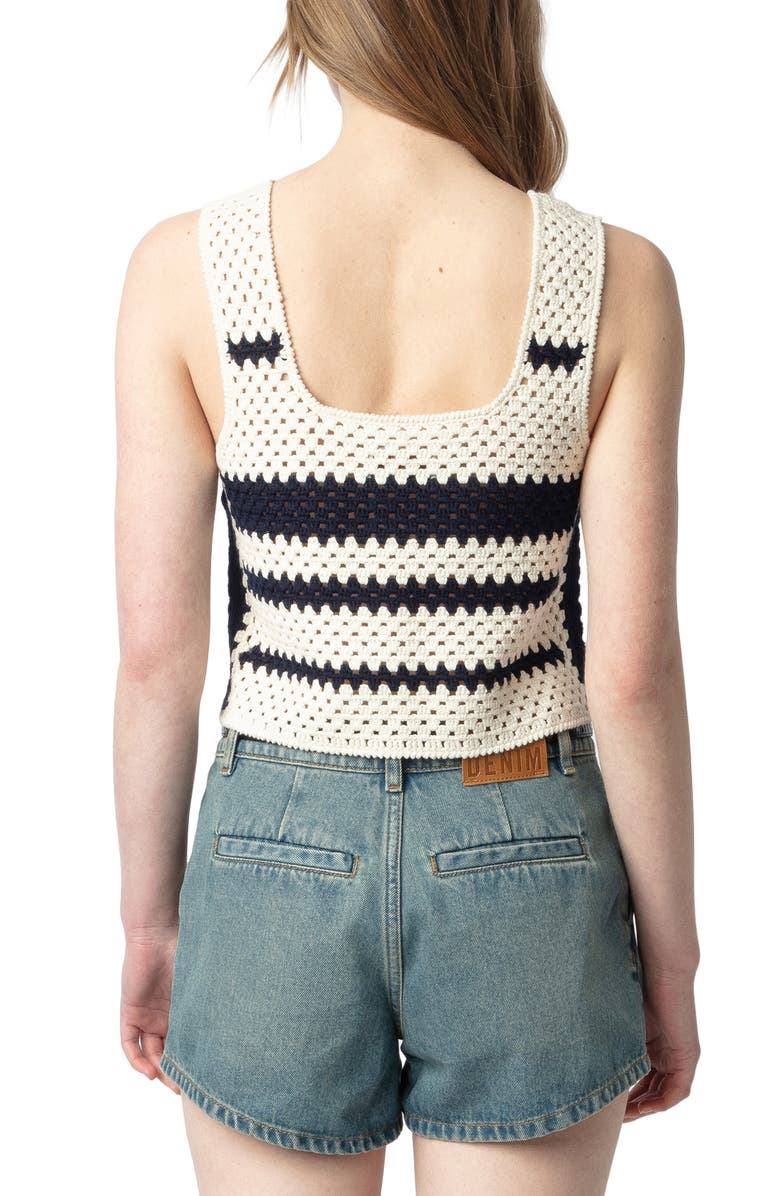 Zadig & Voltaire Dillie Stripe Open Stitch Cotton Graphic Sweater Tank, Alternate, color,