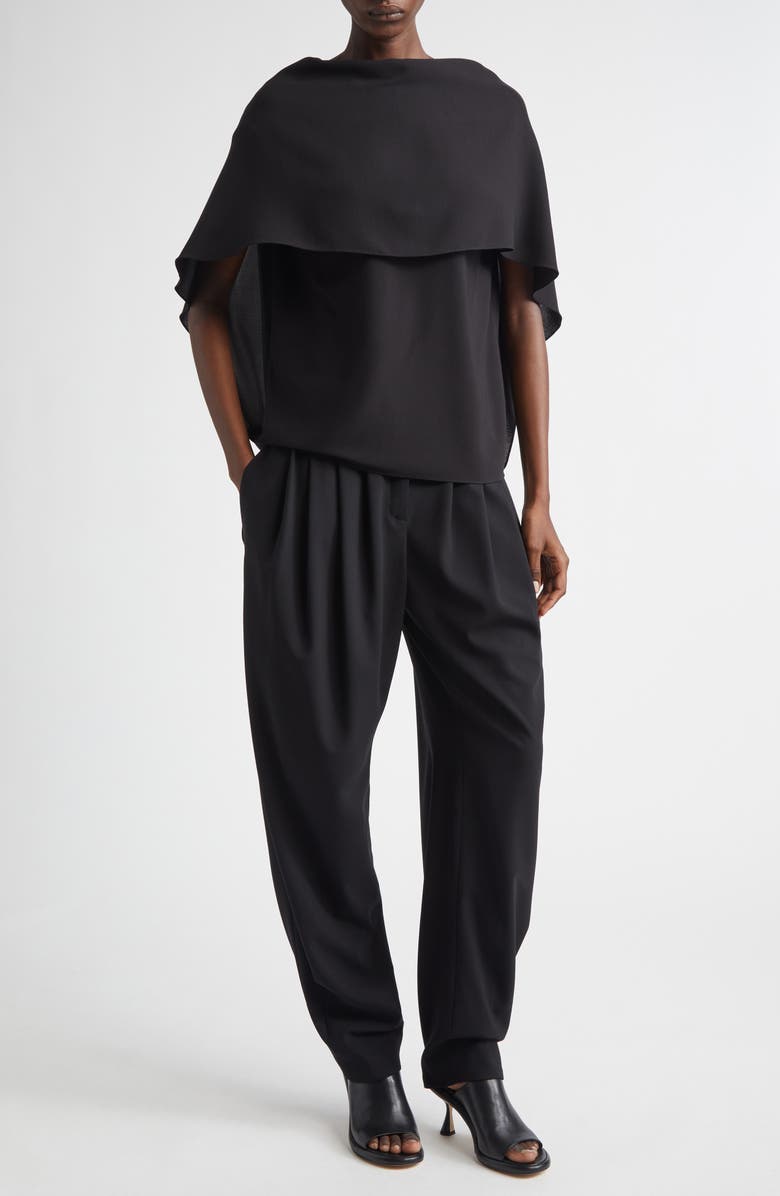 Michael Kors Collection Pleated Wool Stretch Crepe Barrel Leg Pants, Alternate, color, Black