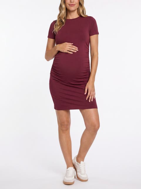 Crewneck Short Sleeve Side Ruched Bodycon Mini Dress