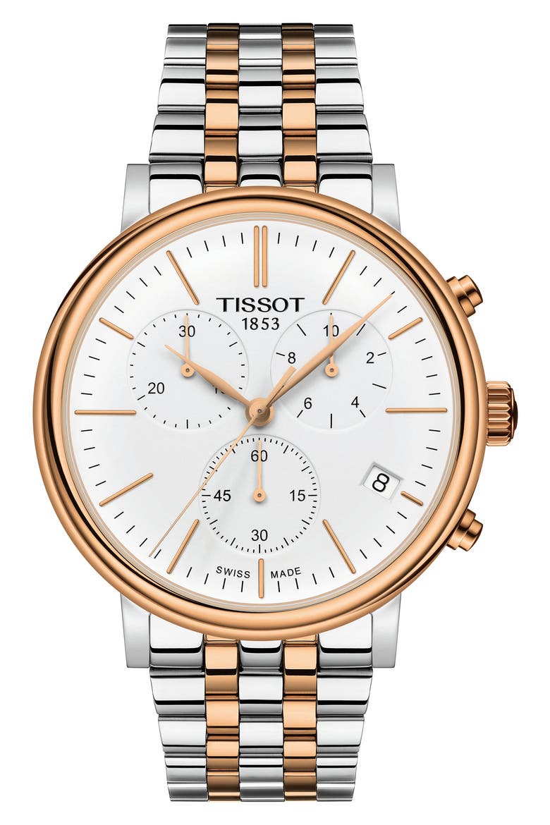 Carson Premium Chronograph Bracelet Watch, 41mm, Main, color, SILVER/ WHITE/ ROSE GOLD