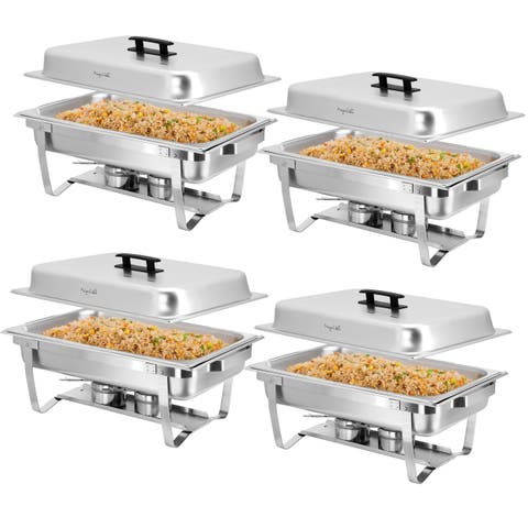 9.5 Quart Foldable Stainless Steel Professional Chafing Dish/Food Warmer/Buffet Server Serving Trays, Set of 4