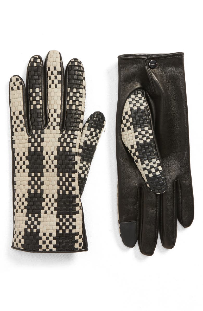 Agnelle Woven Lambskin Leather Gloves, Main, color, 