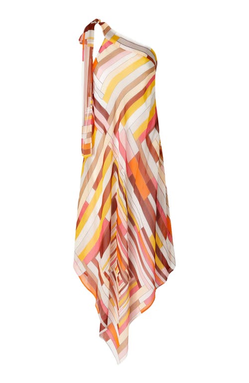 Missoni One-shoulder Cover-up Dress In Printed Silk With Scarf Bottom In Multicoloured