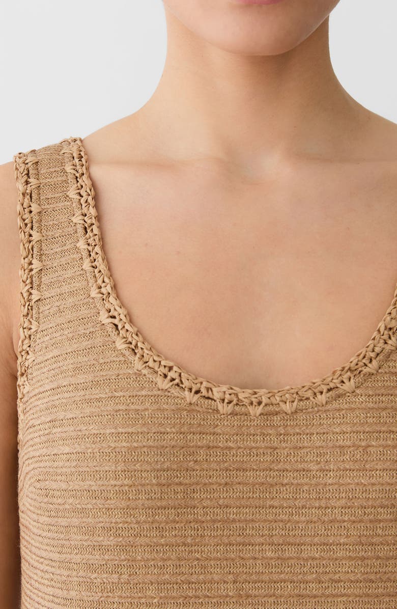 Lafayette 148 New York Floral Appliqué Raffia Effect Tank Dress, Alternate, color, Teak