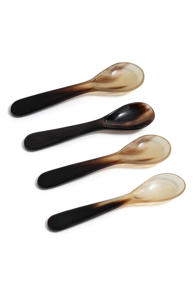 Set of 4 Horn Condiment & Caviar Spoons, Main, color, MULTICOLOR OF EARTH TONES