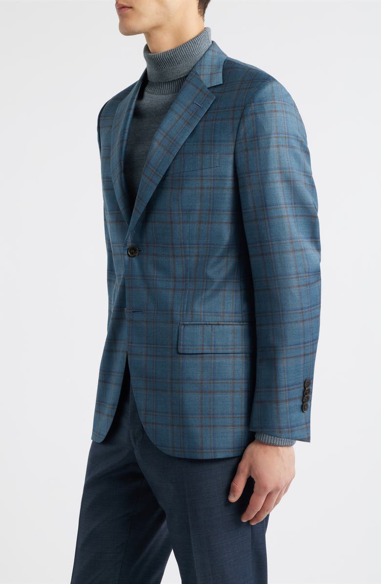 Peter Millar Hartford Classic Fit Teal Plaid Wool Sport Coat, Alternate, color, Green