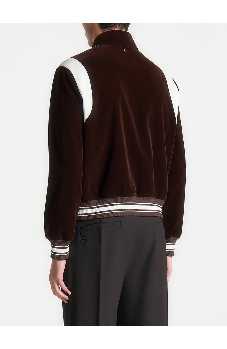 Manière De Voir Nico Velvet & Satin Varsity Jacket, Alternate, color, Brown