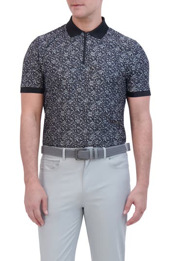 Ben Sherman Mono Dot Print Tech Jersey Golf Polo In Black