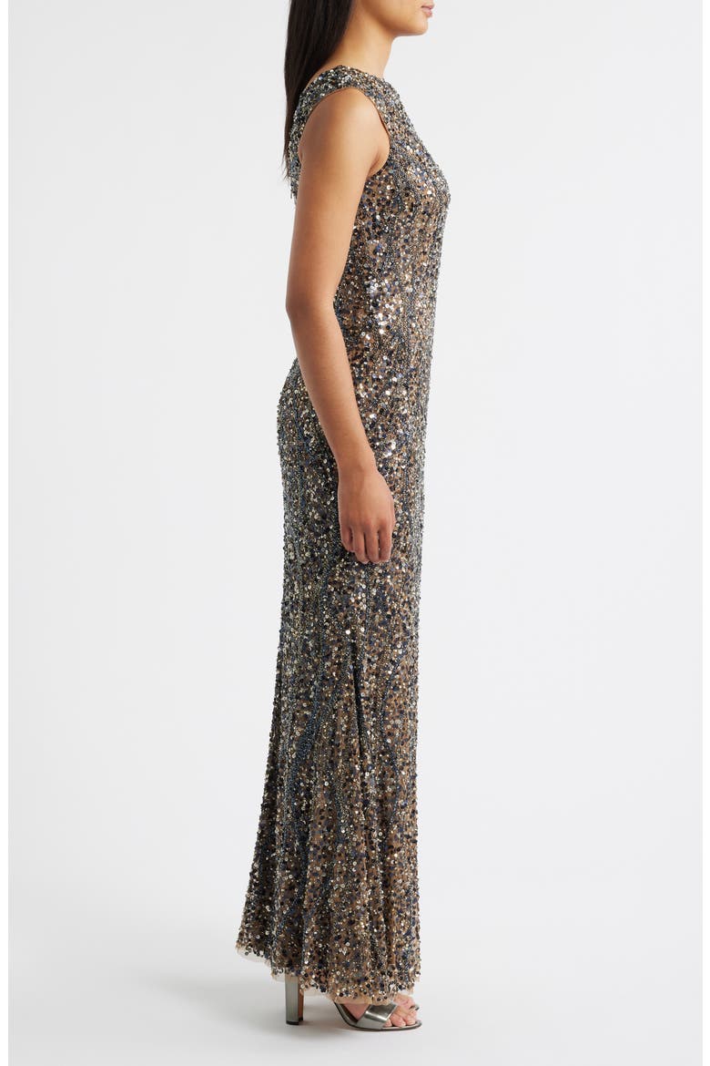 Sequin Sleeveless Gown, Alternate, color, MOCHA