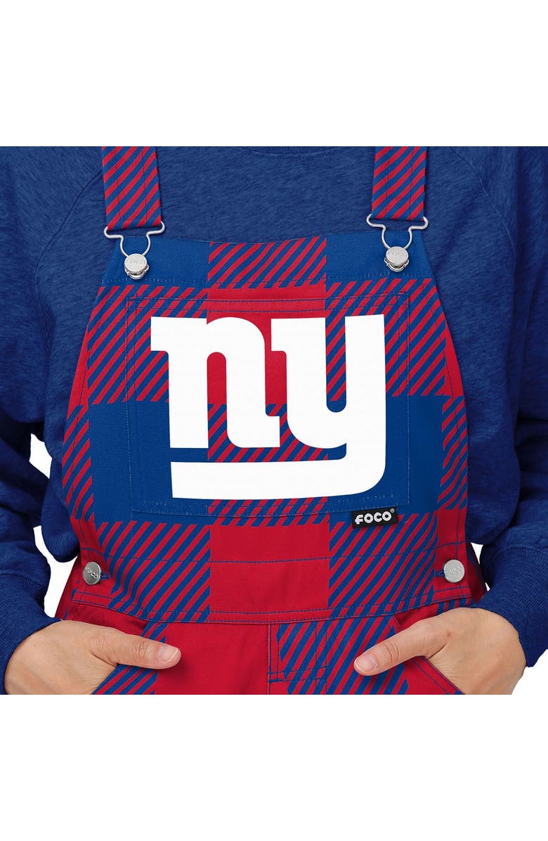 FOCO Women's FOCO Royal New York Giants Big Logo Plaid Overalls, Alternate, color,