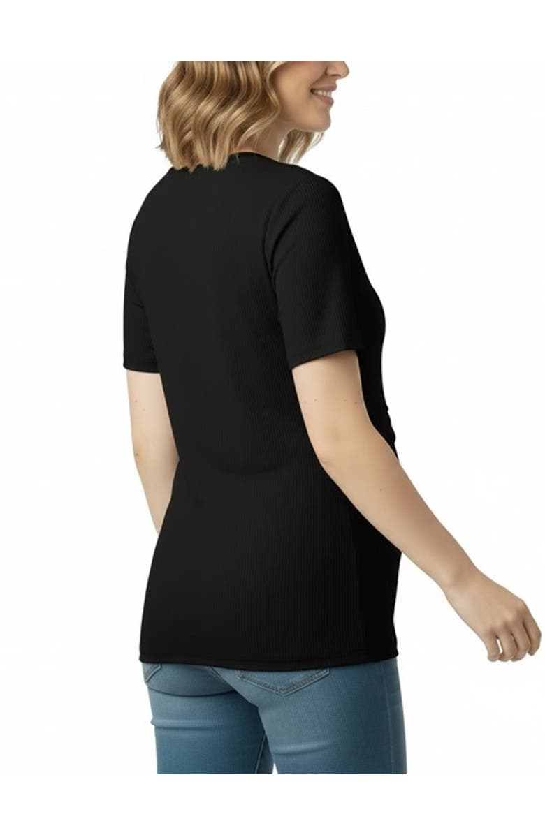 MOTHERHOOD MATERNITY Crew Neck Cross Over Nursing Short Sleeve Top, Alternate, color, Black