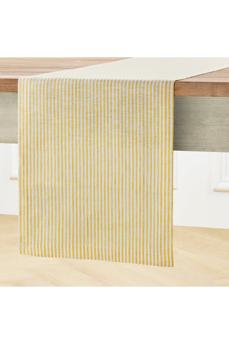 Linen Table Runner - Narrow Stripe, Alternate, color, Spicy Mustard and White