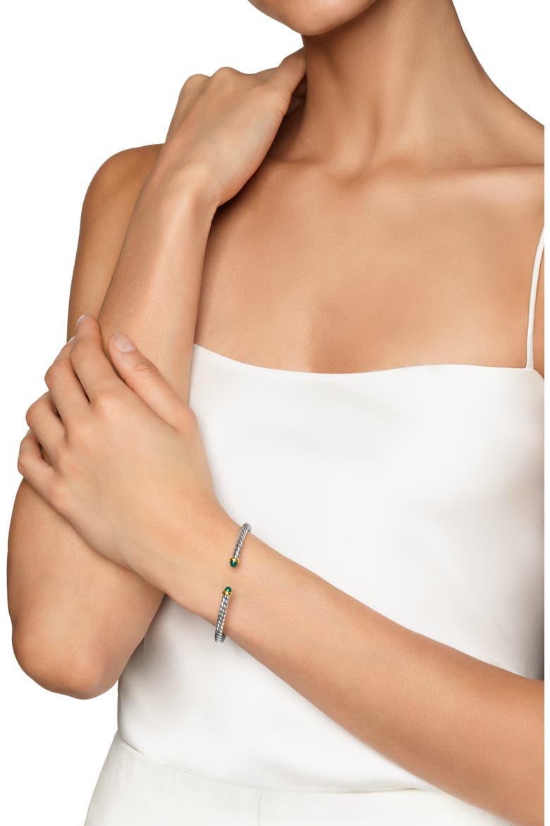 Cable Flex Bracelet in Sterling Silver with 14K Yellow Gold, 4mm, Alternate, color, SILVER/ GOLD/ GREEN ONYX