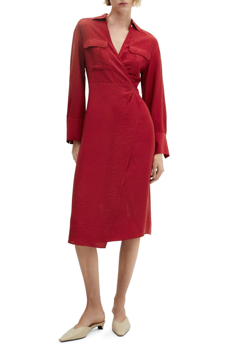 MANGO Long Sleeve Wrap Dress, Main, color, 