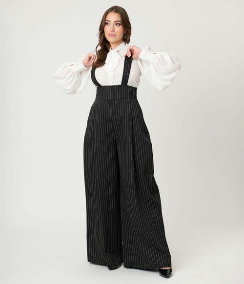 Unique Vintage Wide Leg Rochelle Suspender Pants In Black