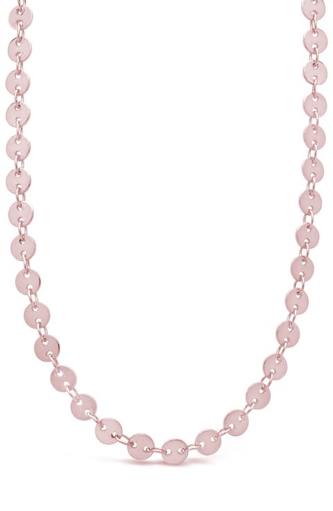 14K Rose Gold Plated Brass Disk Linked Necklace