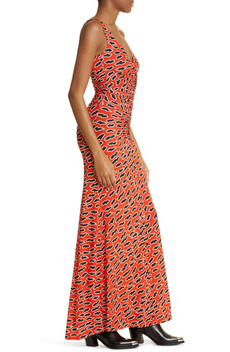Rabanne Lightning Print Ruched V-Neck Maxi Dress, Alternate, color,