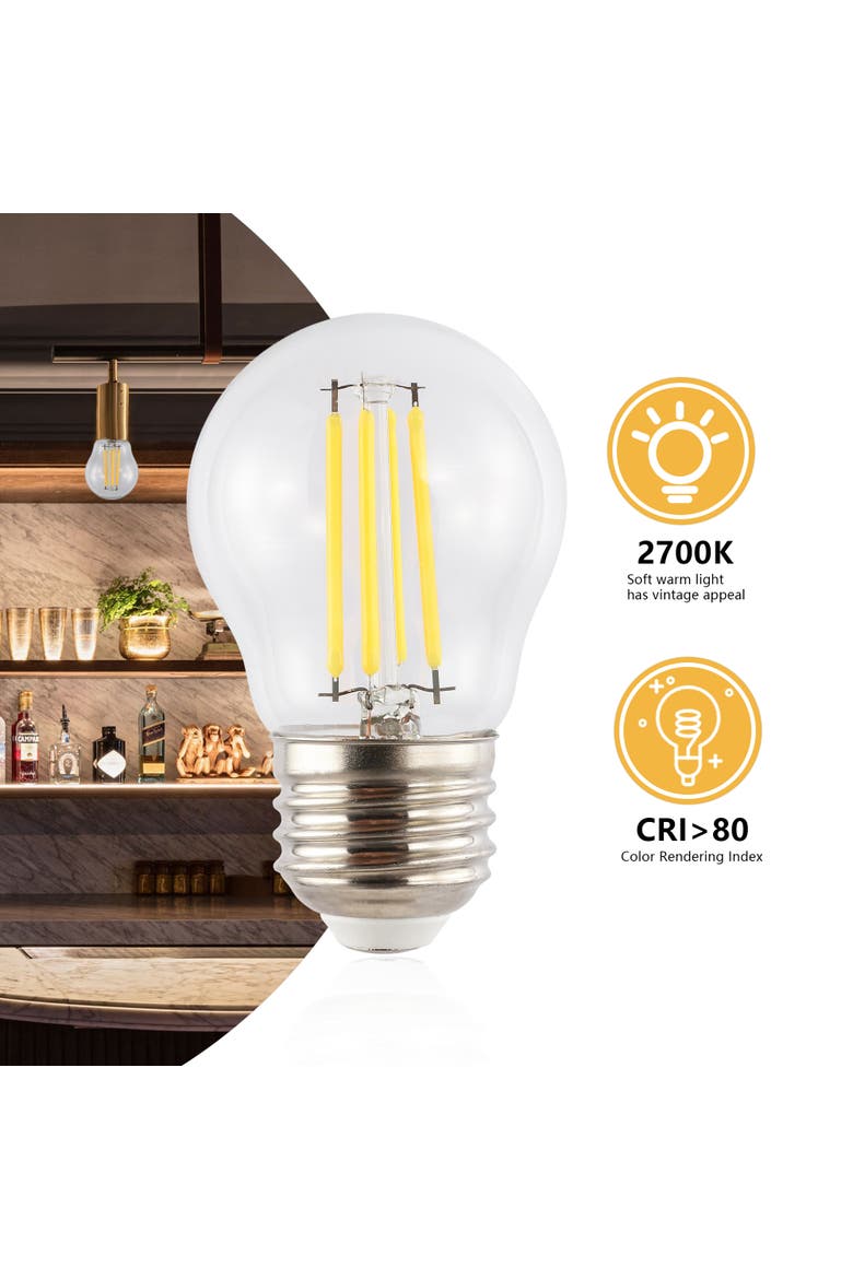 Classic Non-Dimmable G45-4W LED Edison Bulbs with E26 Base, 80+ CRI, Warm White 2700K, 420 Lumens, Clear, Alternate, color, Clear