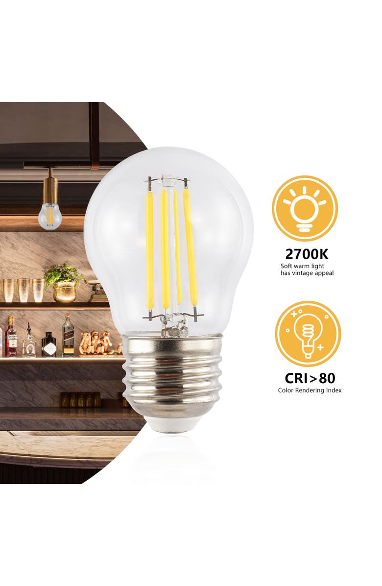 JONATHAN Y Classic Non-Dimmable G45-4W LED Edison Bulbs with E26 Base, 80+ CRI, Warm White 2700K, 420 Lumens, Clear, Alternate, color, Clear