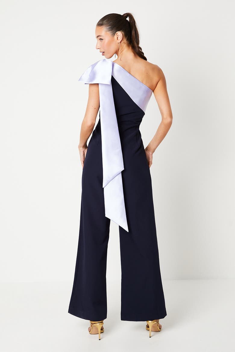Bow One Shoulder Wide Leg Jumpsuit, Alternate, color, Navy