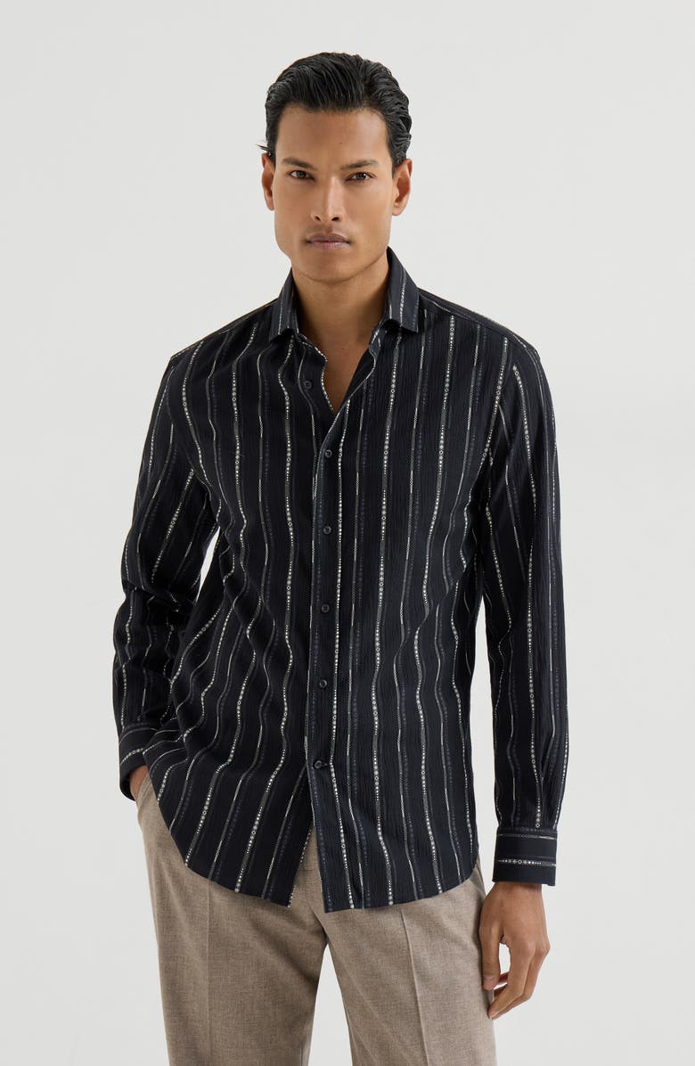 Brunello Cucinelli Seersucker shirt, Alternate, color, Black