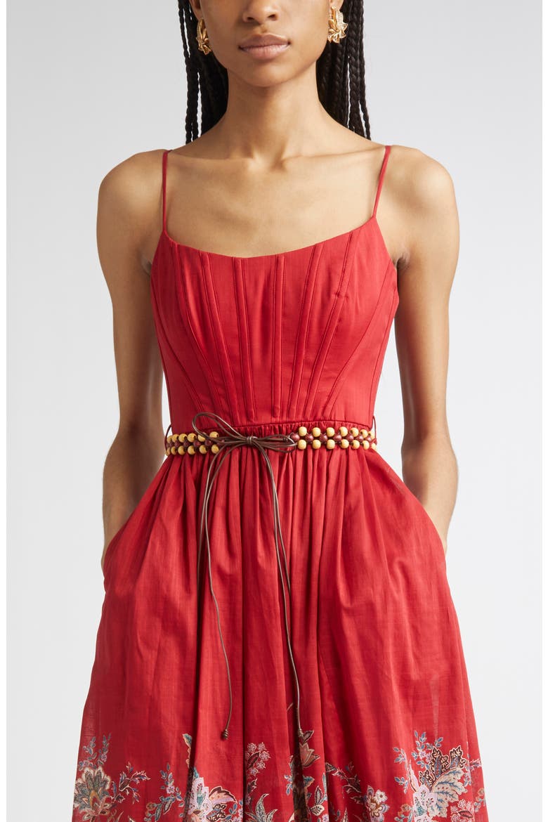 Rhiannon Paisley Print Corset Dress, Alternate, color, RED MULTI PAISLEY