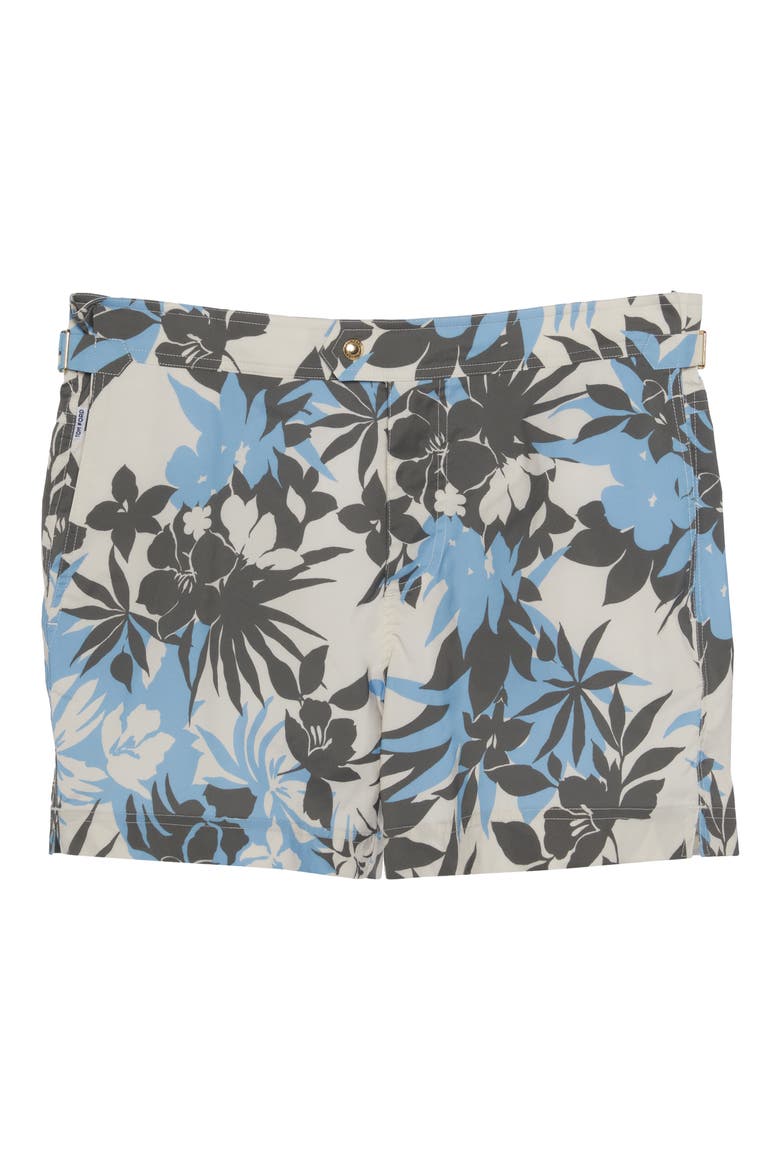 Tropical Floral Compact Poplin Swim Trunks, Alternate, color, NEW TROPICAL FLOWER BLUE