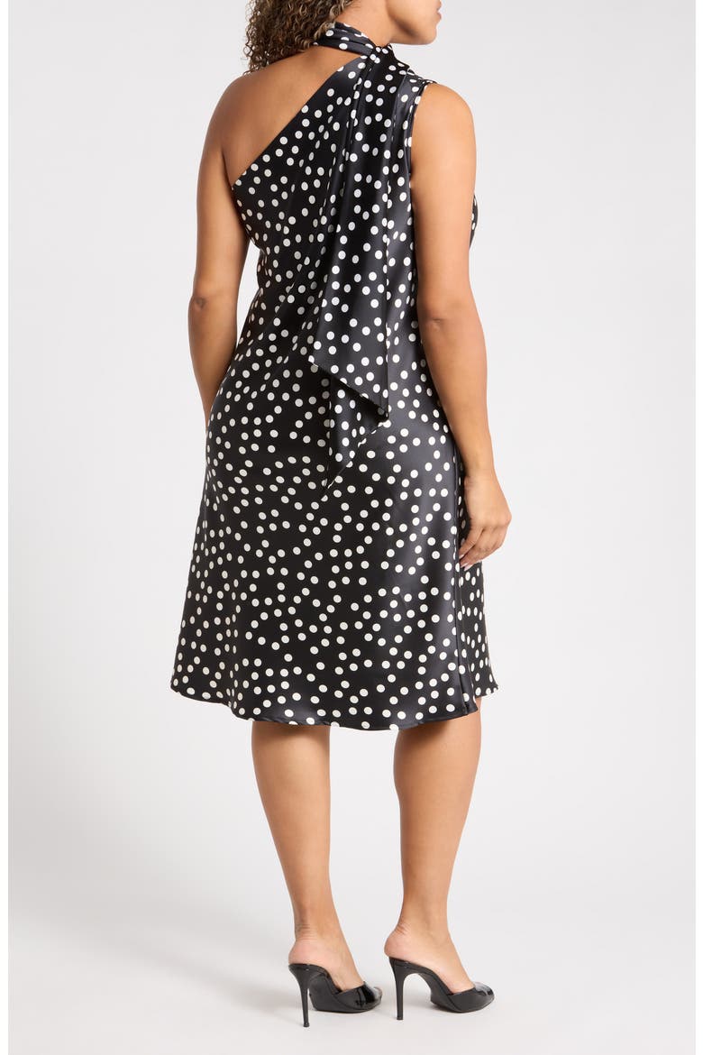 One-Shoulder Polka Dot Dress, Alternate, color, BLACK