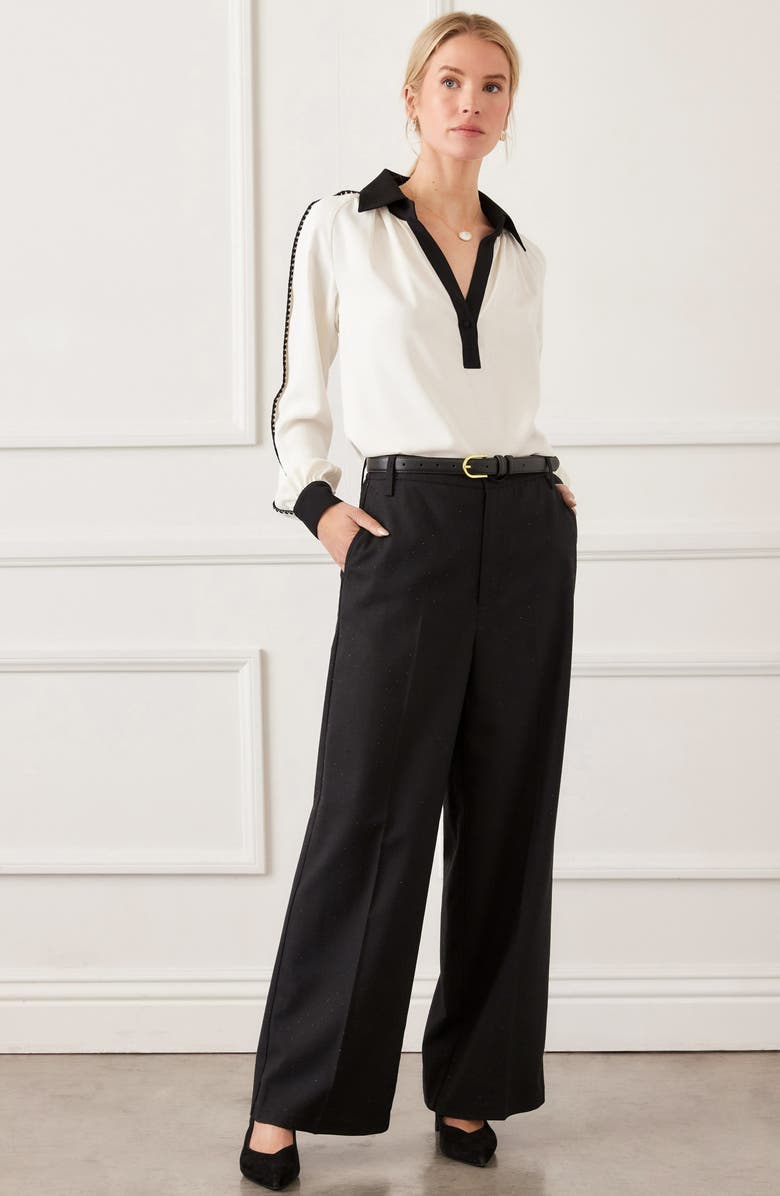 Karen Kane Colorblock Trim Popover Top, Alternate, color, Cream/ Black