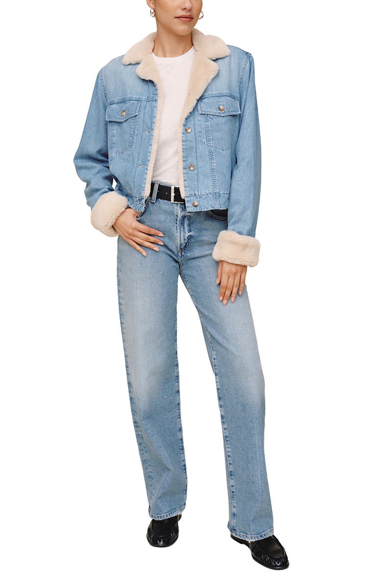 Bella Dahl Faux Shearling Lined Denim Jacket, Alternate, color,