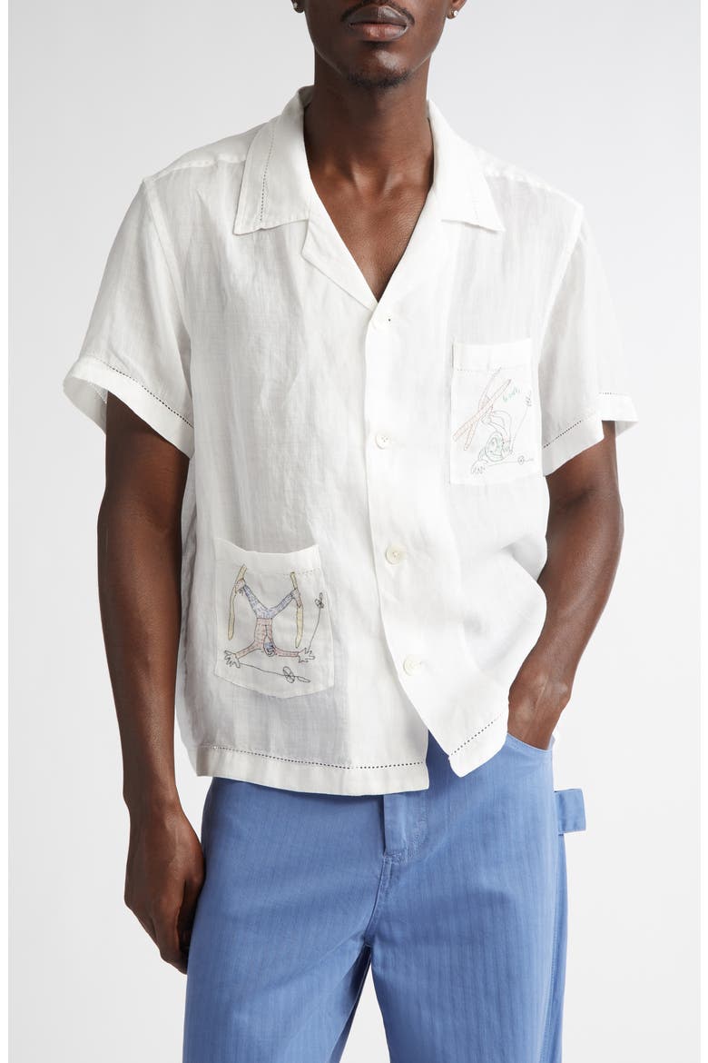 Skiers Embroidered Linen Camp Shirt, Main, color, WHITE MULTI
