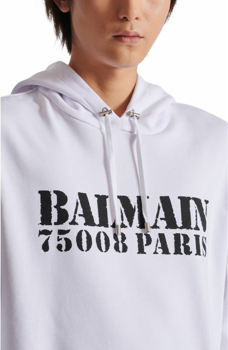 Balmain Stamp Printed Hoodie, Alternate, color, White